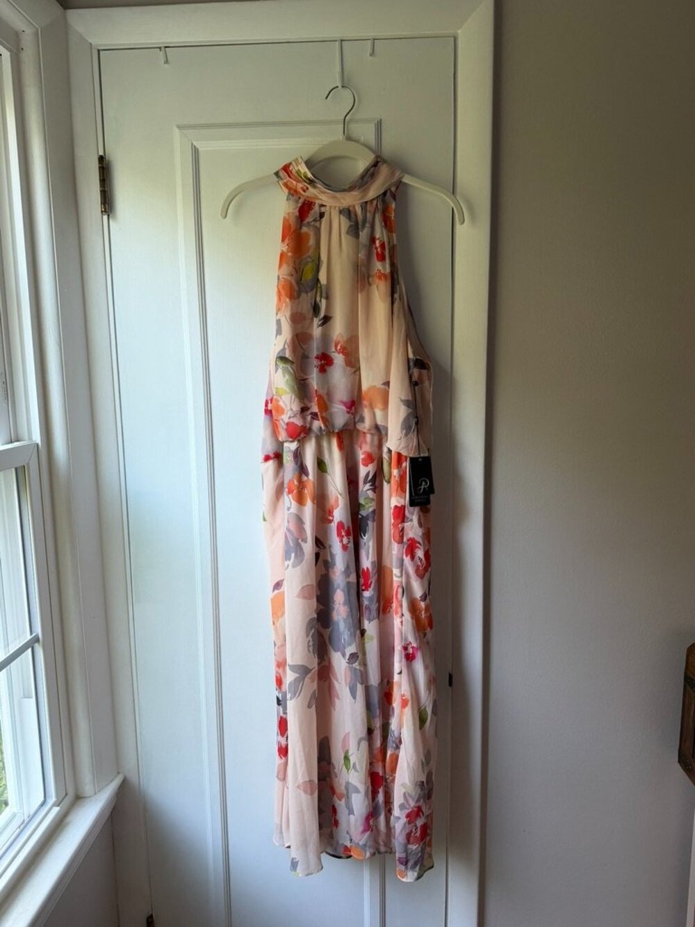 NWT Adrianna Papell Sandshell Floral Halter Chiffon Dress Size 14 - Picture 4 of 8